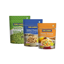 Tong Garden Healthy Snacks - Party Snacks, Salted Peanuts, Wasabi Green Peas(180g*2, 160*1)
